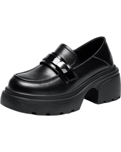 ZHR Loafers Women's Classic Versatile British Style Leather Shoes Slip-On Two-Way Wear Chunky Heel Women's Shoes AY168 Black 37