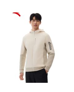 ANTA Training Hooded Knit Sports Jacket 2025 Spring New Men's Stretch Top White Grey 4XL (Men's 195)