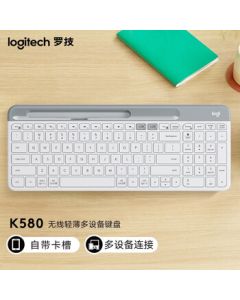 Logitech Wireless Bluetooth Keyboard, Ultra-Thin Portable Keyboard for Laptops and Tablets, K580 White