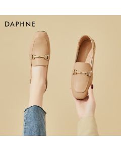 Daphne Women's Loafers New Spring Versatile Leather Shoes British Style Slip-On Shoes 202003515 Beige Size 37