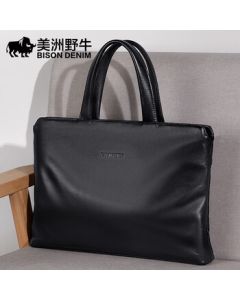 American Bison Men's Briefcase Horizontal Leather Handbag Genuine Top Grain Cowhide Casual Business Bag Practical Gift for Men