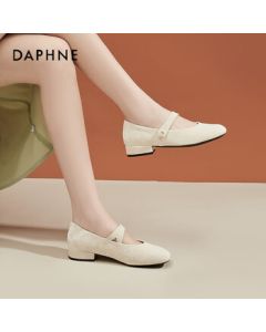 Daphne Low-Heel Mary Jane Shoes for Women - New Chinese Style, Versatile Fashion Flat Shoes - Beige - Size 35