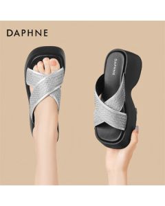 DAPHNE Platform Slide Sandals for Women, Korean-Style Minimalist Versatile Casual Height-Boosting Flip Flops, Silver 38