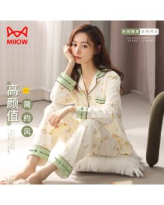 Manreya [Anti-Mite Antibacterial Pure Cotton] Women's Sexy Star Moon Print Pajama Set, Off-White L, Wearable as Loungewear