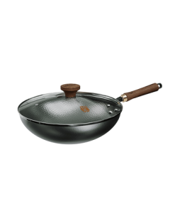 Joyoung Wok Traditional Craftsmanship Iron Pan, Easy Tossing, 0 Coating, Rust & Corrosion Resistant, Hammered Texture, Non-Stick, 32cm, Designed for Open Flame