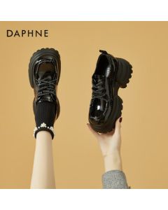 DAPHNE Fashion Chunky Heel British Style Women's Loafers - Simple and Versatile Thick-Soled Casual Shoes - Black - Size 39