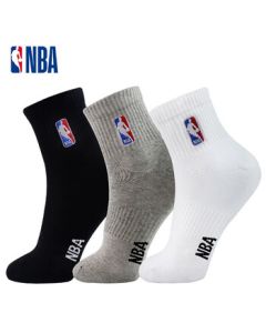 NBA Socks for Men, Autumn Casual Sports Socks, Moisture-Wicking Seamless Combed Cotton Socks with Embroidery, Training Running Basketball Socks, Pack of 3