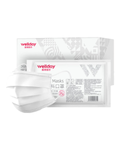 WELLDAY Disposable Adult Medical Surgical Masks, 50pcs/Box, White Paper-Plastic Individually Wrapped, Thin & Breathable, Sun Protection, Sterile Grade