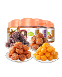 Hua Wei Heng Hangzhou Four Preserved Fruits 600g/4 Cans - Irresistible Preserved Prunes, Apricots, Rock Sugar Waxberries, and Pearl Snacks for Group Purchase