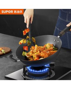 SUPOR Stir-Fry Pan with Titanium-Enhanced Rust-Resistant Iron, Acid-Resistant and Durable Pure Iron Non-Stick Wok HC32A3 with Silicone Handle, 32cm