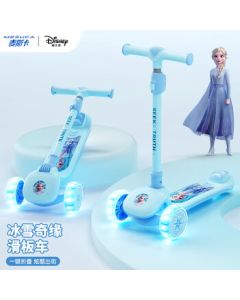 Disney Kids Scooter for Ages 3-6-10, Foldable with Adjustable Height, Extra-Wide & Thickened Deck, Frozen-Themed Qixi Gift