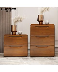 LUOSEN Solid Wood Nightstand Modern Minimalist Bedroom Floor Storage Cabinet Chinese Style Chestnut Brown Double Drawer 55cm Wide