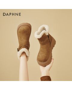DAPHNE Women's Platform Snow Boots, Fleece-Lined Thick Winter Boots for Northeast China, Warm Fuzzy Ankle Boots - Yellow Brown, Size 37