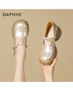 Daphne Mary Jane Shoes Women's Shoes Autumn New Thick Sole Chunky Heel Low-Cut Flats 4025404257 Champagne 36