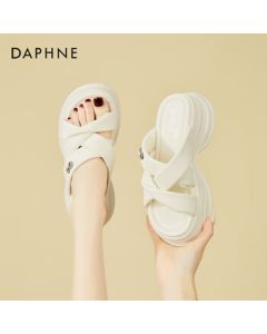 DAPHNE Platform Sandals for Women, Summer Outdoor Comfortable Wedge Flip Flops with Soft Sole, Beach Slippers in Beige - Size 38