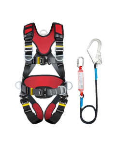Golm 5-Point Safety Harness National Standard Full-Body Fall Arrest Lanyard GD3698 with Dual Large Hooks and Shock Absorber Pack 1.8m + Pole Strap