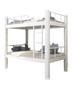 Central Double Layer Iron Bunk Bed for School Dormitory, Staff Dormitory High-Low Bed, Twin Steel Frame Bed in Light Gray with Extra Thickness
