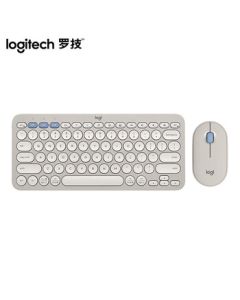 Logitech Fashion Series PEBBLE 2 COMBO Wireless Keyboard and Mouse Set, Dual-Mode Connectivity, Customizable Buttons, Pair with Three Devices, Misty Gray