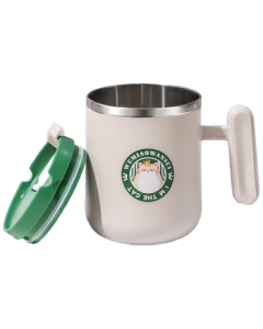 Baijie 304 Stainless Steel Mug for Dormitory and Office, Double-Layer Heatproof Insulated Coffee Cup with Lid, Cat Design