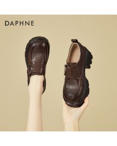 Daphne Platform Loafers for Women, Fashionable Low-Heel Flats, British Soft Leather Versatile Chunky Heel Shoes, Brown, Size 38