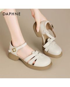 Daphne Women's Closed-Toe Sandals Summer Chunky Heel Mary Jane Flats Soft Sole Roman Shoes 4024303359 Beige 37