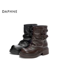 DAPHNE Women's Ankle Boots Comfortable Fashion Versatile Chunky Heel Short Boots Stacked Boots Height Increasing Brown 40