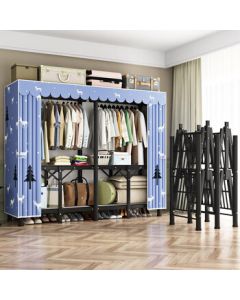 Siborun Wardrobe Foldable No-Assembly Simple Wardrobe 1.5m Heavy-Duty Steel Frame Dormitory Bedroom Cloth Wardrobe Closet