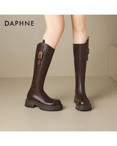 Daphne Women's Knee-High Boots, Autumn/Winter Thick-Soled Riding Boots with Fleece Lining, Slimming Boots 4024605052, Fleece Brown, Size 36