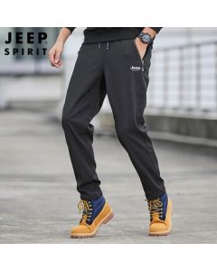 JEEP SPIRIT Men's Casual Pants, Loose Fit Spring/Autumn Outdoor Trousers, Black, 2XL