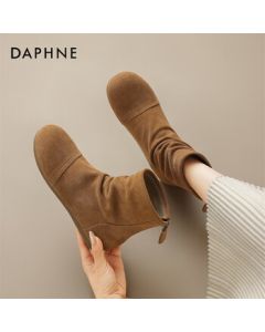 Daphne Women's Ankle Boots Folded Martin Boots Versatile Fur-Lined Warm Slim Boots 4024605069 Camel Suede 38