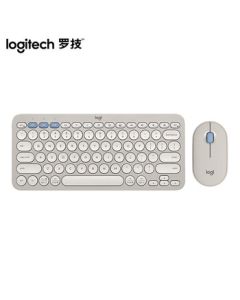 Logitech Pebble 2 Combo Wireless Keyboard and Mouse Set - Dual Mode Connection, Customizable Keys, Pairs with 3 Devices - Mist Gray