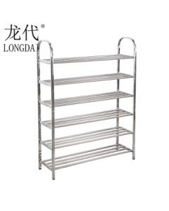 Longdai Stainless Steel Shoe Rack, Multi-Tier Simple Shoe Storage Shelf for Home, Dormitory Assembly Shoe Rack ZM-XMS, 6-Tier 4-Rod 100cm Length
