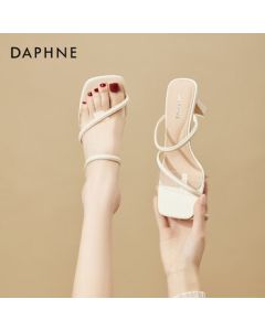 Daphne Women's High Heel Slippers Outdoor French Sandals Soft Sole Comfortable Lightweight Flip Flops Beige 39