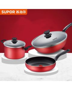 SUPOR Cookware Set 3-Piece (Wok, Frying Pan, Saucepan) with Red Dot Indicator TP1926Q