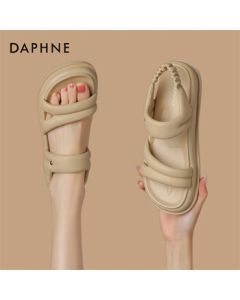 DAPHNE Women's Thick Cushioned Platform Sandals - Versatile Sports Beach Shoes in Beige, Size 35