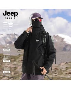 JEEP Men's 3-in-1 Windproof & Waterproof Outdoor Jacket, Autumn New Edition - Black 3-in-1 3XL