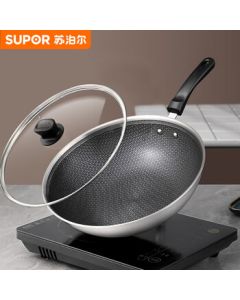 SUPOR Household Wok Frying Pan, 304 Stainless Steel Non-Stick Pan, Compatible with Induction Cooktops and Gas Stoves CC32JA19
