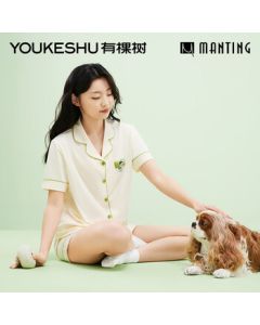 Youkeshu [Cheng Yi Same Style] Anti-Mite Pajama Set for Women, Summer Cotton Short-Sleeve Couple Homewear Set