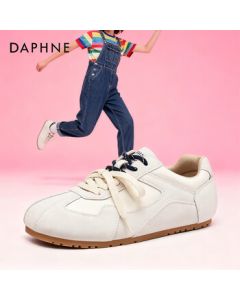 DAPHNE Women's Trainer Shoes Lace-up Canvas Sneakers for Sports and Running, Grey-White, Size 39