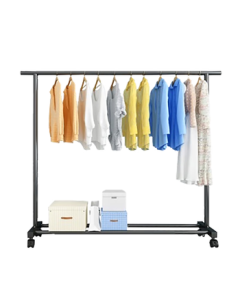 Huakai Star Clothes Hanger Floor Stand Garment Rack Balcony Drying Rod Bedroom Hanger Storage Shelf YJ22 Pulley 1.5M Black