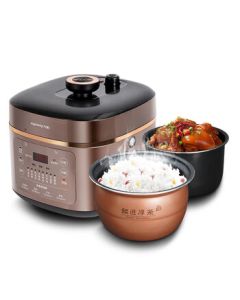 Joyoung Electric Pressure Cooker, Large Capacity Multi-functional IH Heating Electric Pressure Cooker with Dual Pots, Smart Reservation, Y-50S63 [Autumn Leaf Brown] 5L