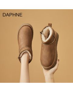 DAPHNE Women's Fleece-Lined Snow Boots 2025 Winter New Warm Cotton Shoes Versatile Thick-Soled British Style Ankle Boots