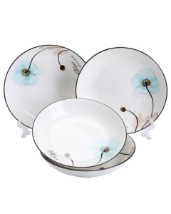 SUSHI CERAMICS Soup Plate Dream Orchid Creative Japanese-style Household Ceramic Dinner Plate Set of 4 (8-inch) Medium Tableware J0307