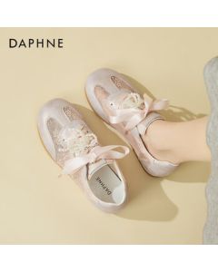 DAPHNE Women's Flat Mesh Breathable Casual Shoes Summer Pearl Fashion Versatile Soft-Soled Ballet Training Shoes Pink 37