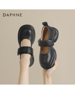 Daphne Women's Platform Mary Jane Shoes with Velcro Strap Casual Leather Flats 4023404080 Black 37