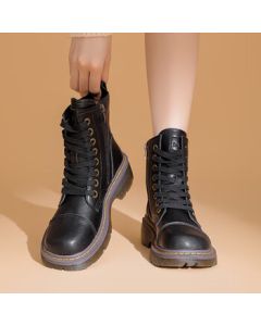 Daphne Platform Martin Boots for Women, British Style Autumn Winter Ankle Boots, Malard Retro Short Boots, Black, Size 38