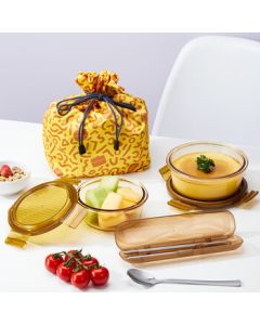 LOCK&LOCK Crystal Glaze Amber Round Glass Food Storage Container 4-Piece Set LCB223FU-31