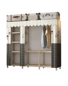 Xiaojiang Cloth Wardrobe, Easy Assembly Wardrobe, No Installation Closet, Thickened Steel Tube Wardrobe, Multi-functional Storage Double Wardrobe for Rental Homes