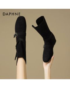 Daphne Stacked Boots Women's 2025 New Riding Boots Western Cowboy Ankle Boots Casual Versatile Martin Boots Black 39