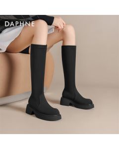 Daphne Women's Thick-Sole Stretch Boots Slimming High Boots Suede Slim Boots 4024605037 Black 39